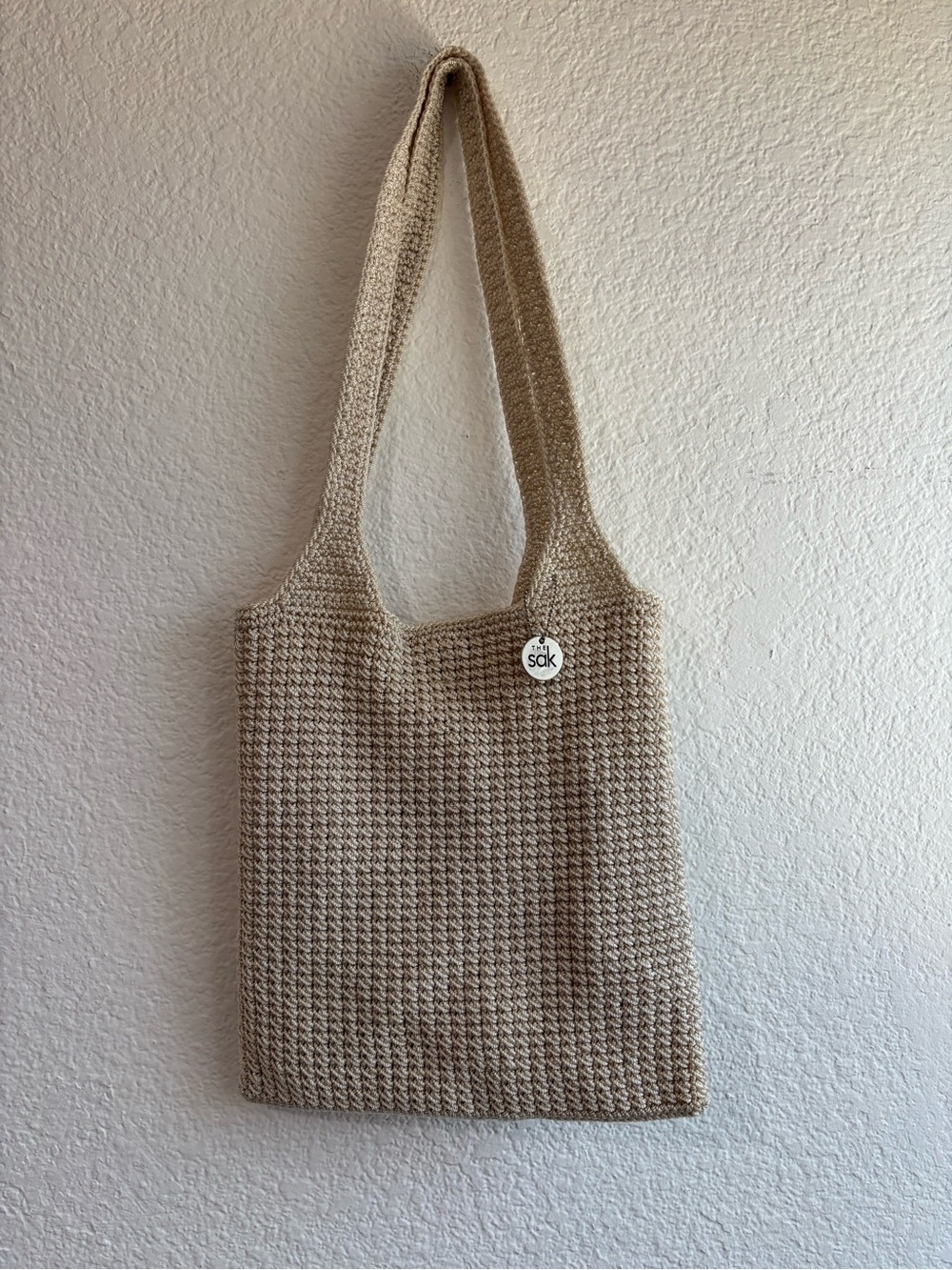 The Sak Beige Crochet Womens Shoulder Bag